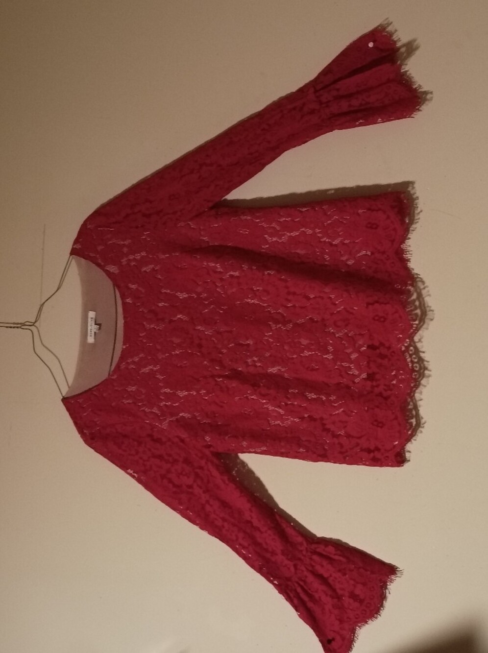 Rose & Olive Red Lace Long Sleeve Scoop Neck Top